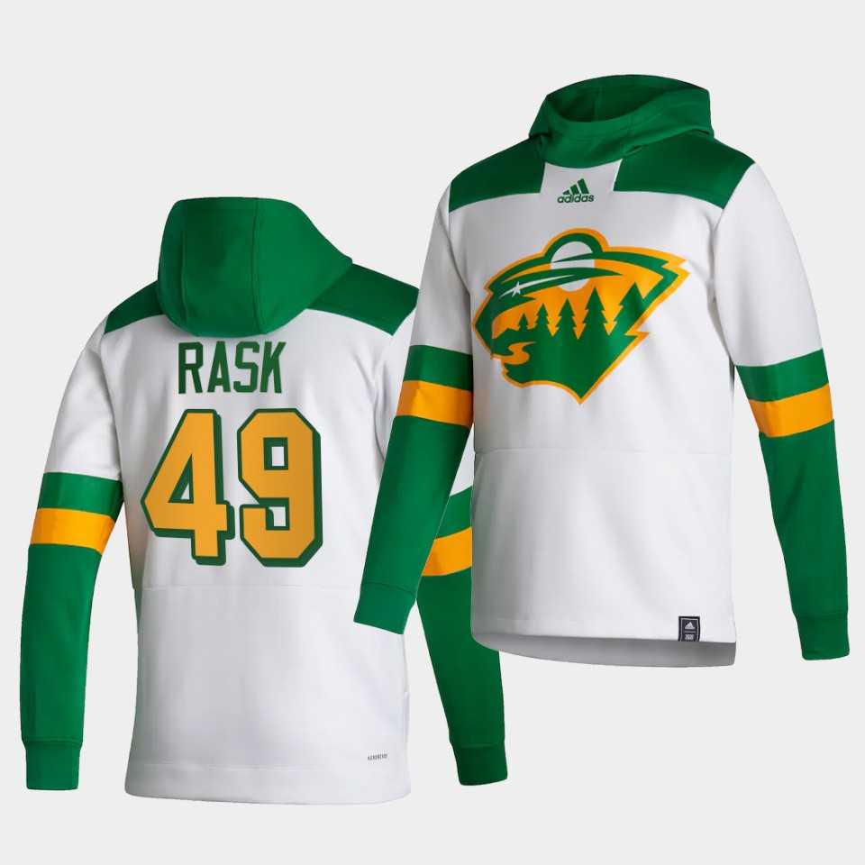 Men Minnesota Wild 49 Rask White NHL 2021 Adidas Pullover Hoodie Jersey